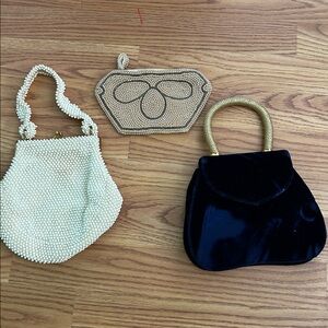 Lot of 3 Vintage Hand Purses Beaded Evening Bag Party